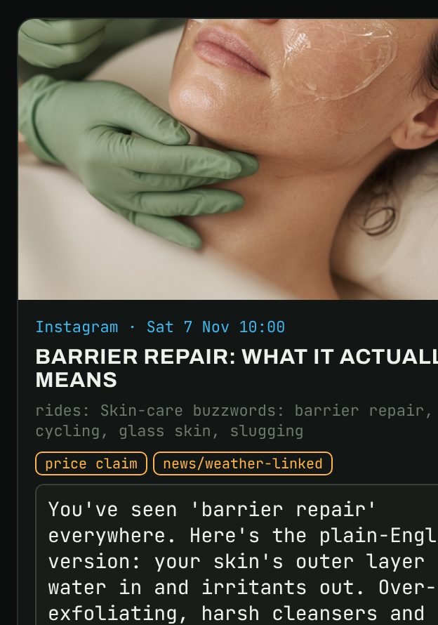 Mobile approval view of a post